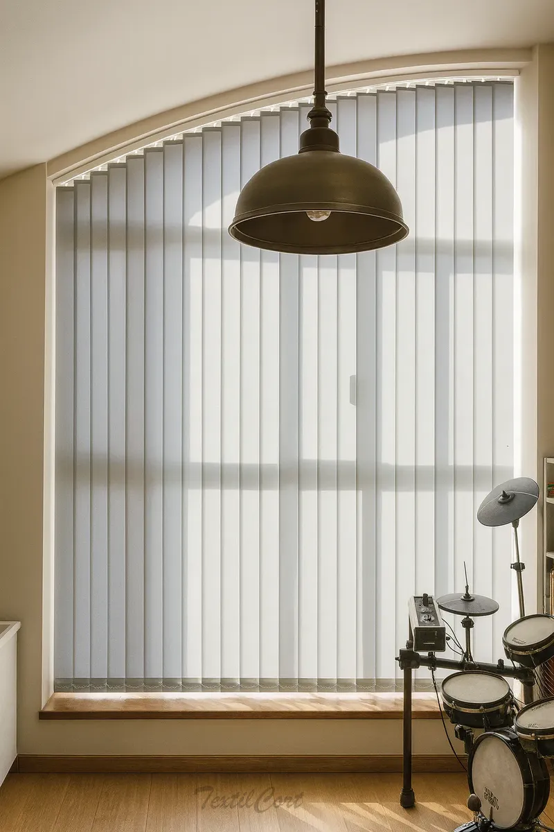 Cortina vertical 26 con textil acustico y forma trapecio